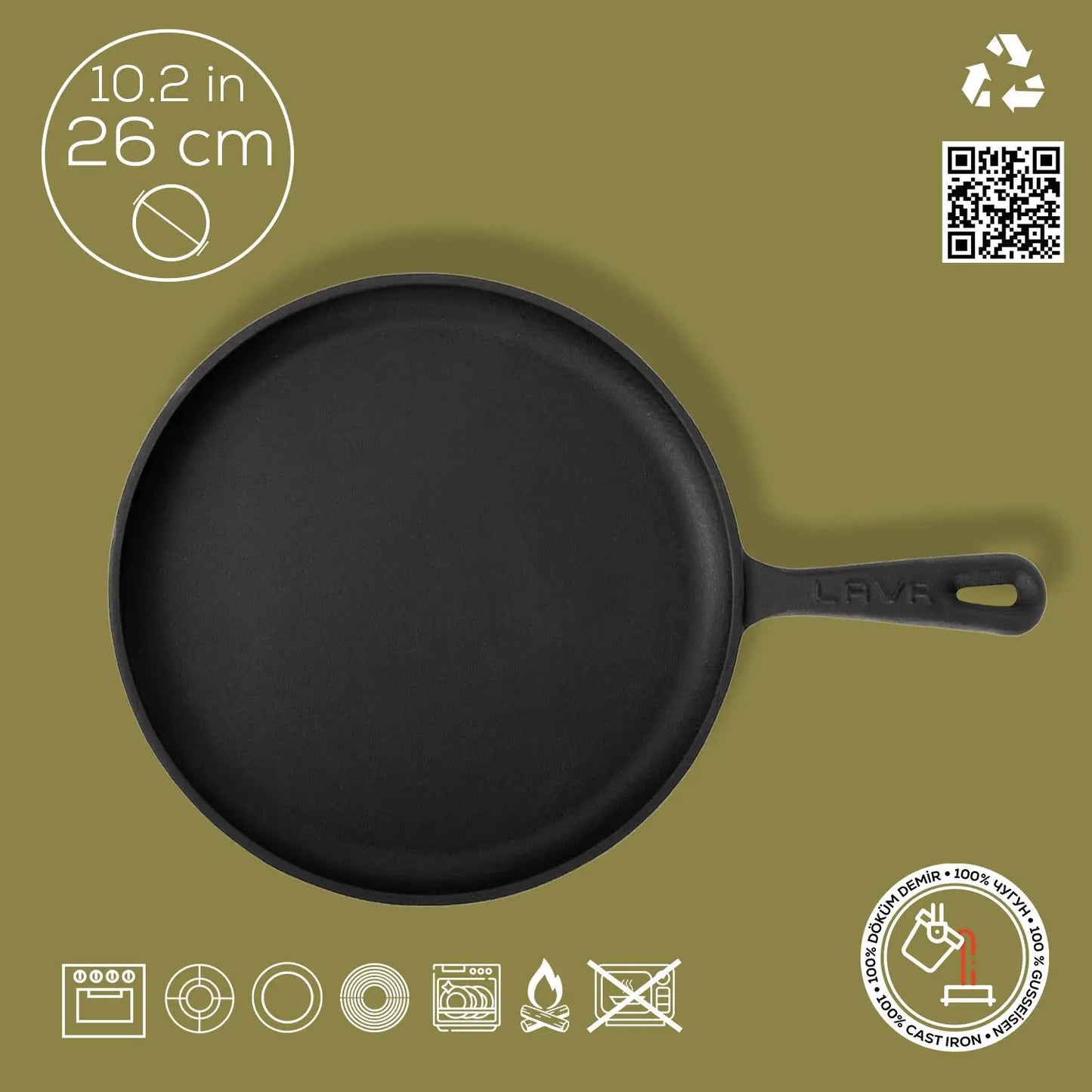 Litoželezna ponev za palačinke 26 cm črna LAVA