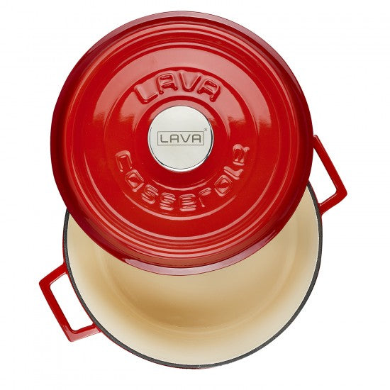 Litoželezna posoda - lonec 24 cm - Bel emajl rdeča LAVA