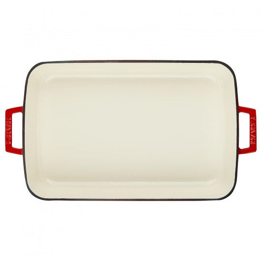 Globok litoželezen pekač - velik, rdeč z belim emajlom LAVA