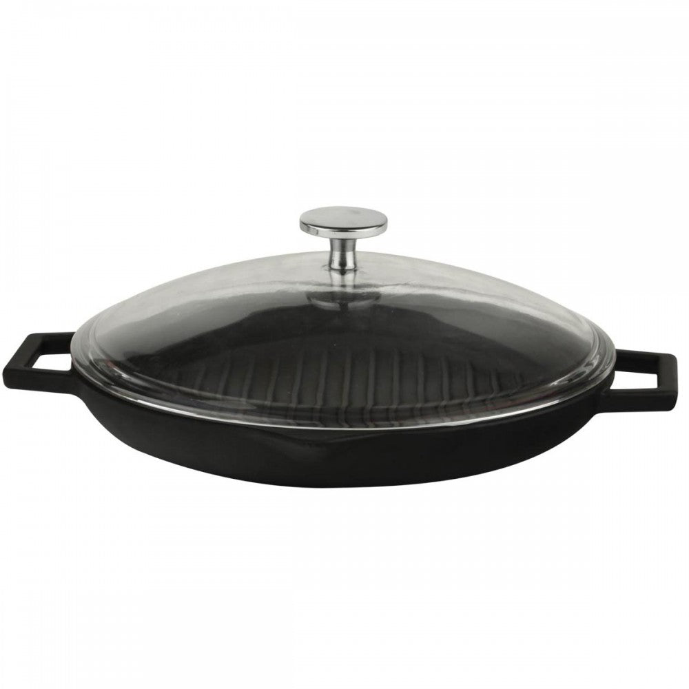 Litoželezna žar ponev s pokrovom in ročajema - 30 cm črna LAVA