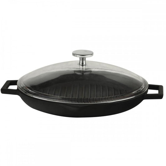 Litoželezna žar ponev s pokrovom in ročajema - 30 cm črna LAVA