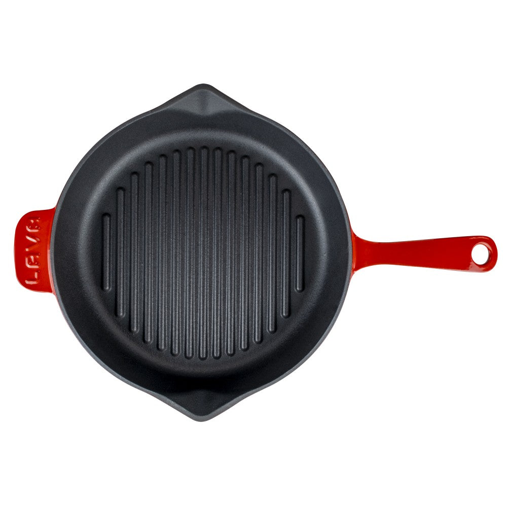 Litoželezna žar ponev z ročajem - 28 cm rdeča LAVA