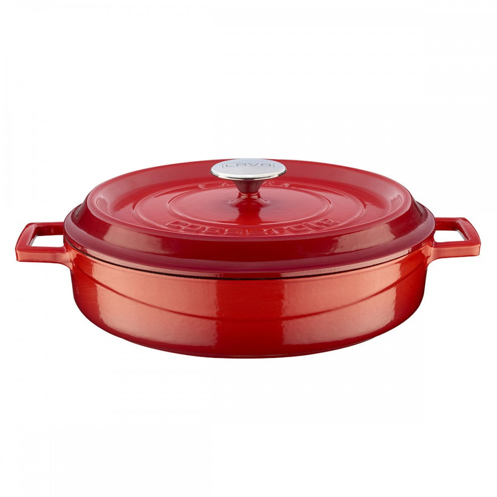 Nizka litoželezna posoda - lonec 28 cm rdeča M2 LAVA