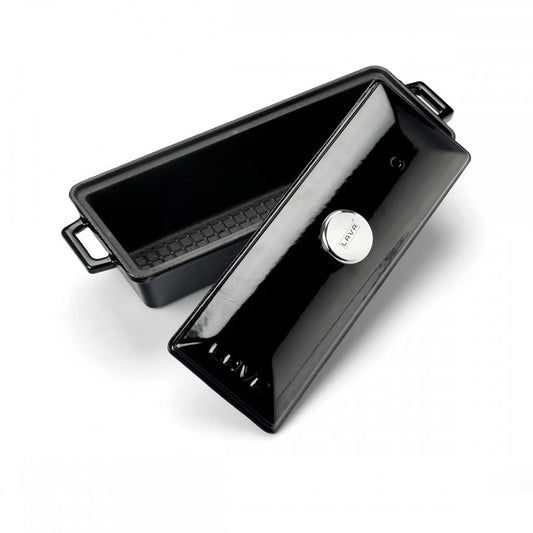 Podolgovat litoželezen pekač za kruh s pokrovom črn LAVA