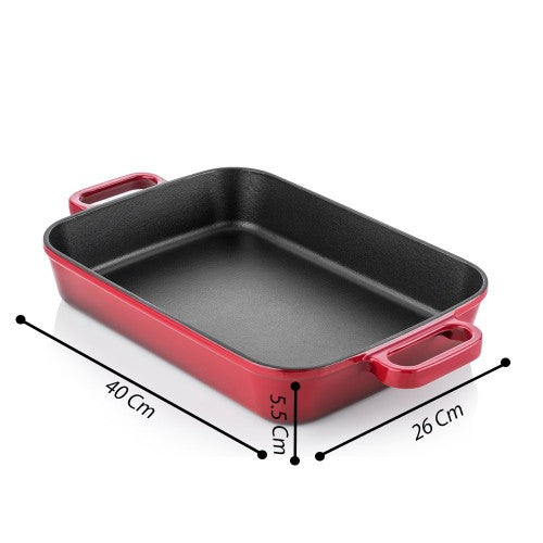 Globok litoželezen pekač 26x40 cm Rdeč SILVER